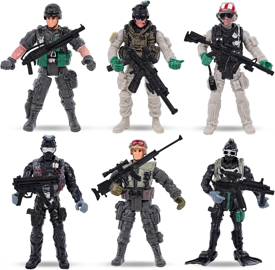 AMOR PRESENT 6PCS Army Men Soldiers, Army Men Action Figure with Weapon Military Soldier Playset Army Toy Set for Kids Boys Birthday Gift Grey