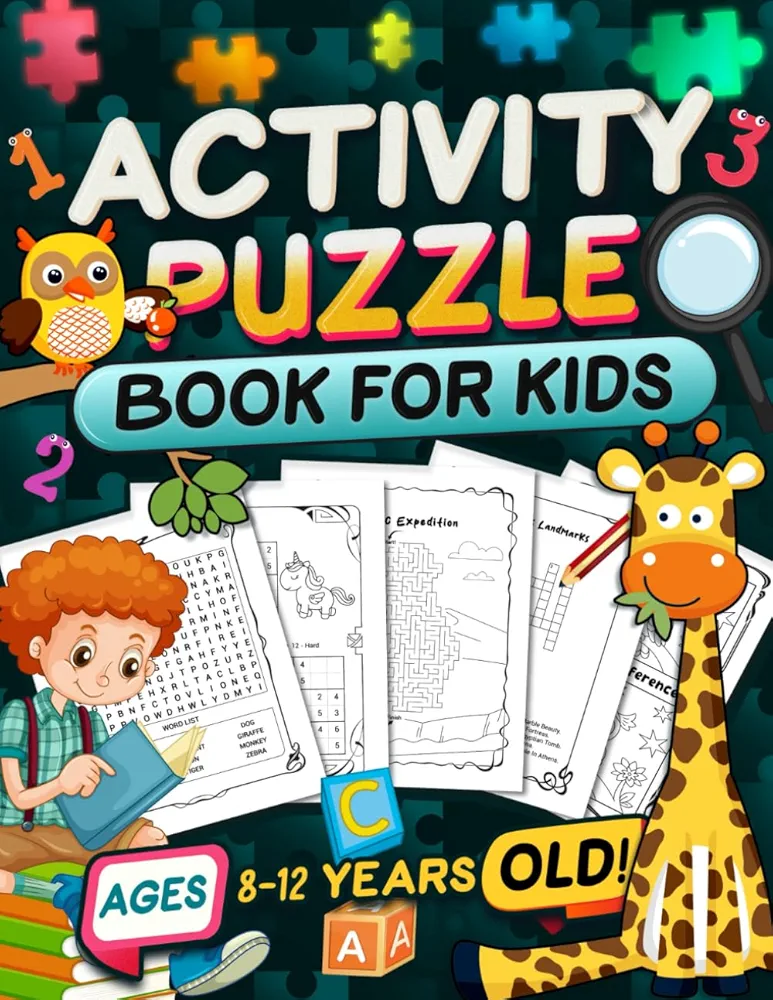 Activity Puzzle Book for Kids Ages 8-12 Years Old: Mixed Puzzles including Mazes, Word Scramble, Coloring Pages, Spot the Difference, Sudoku and more! Great for road trips and travel!