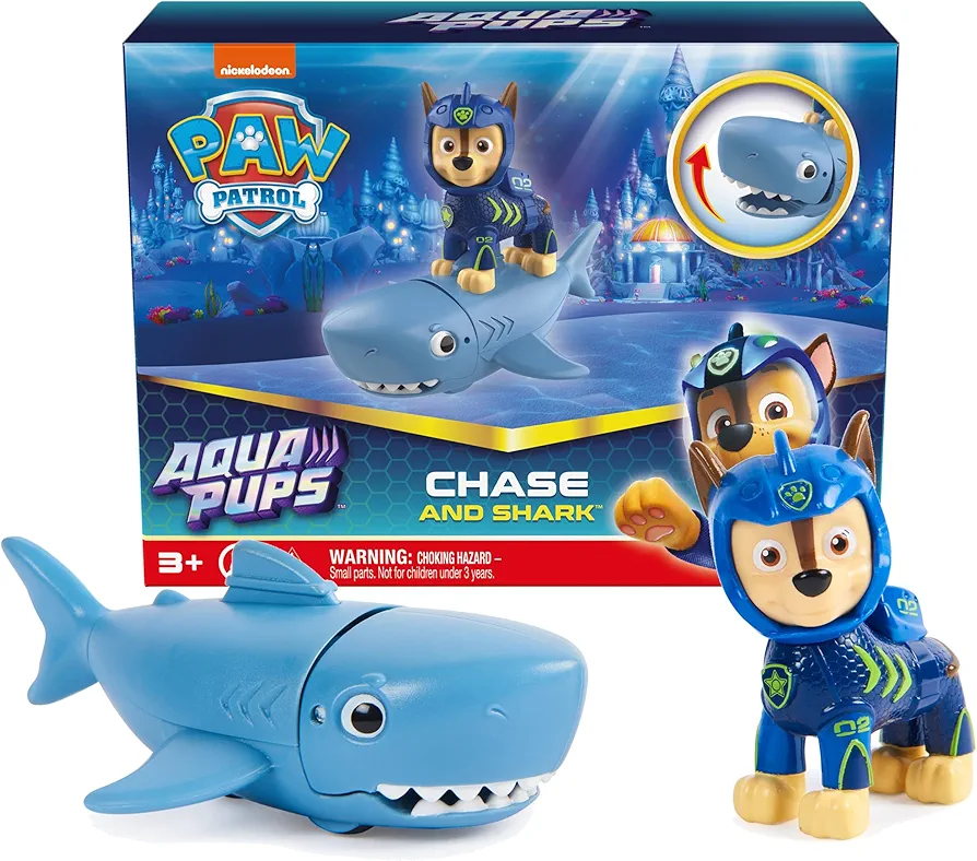 Paw Patrol, Aqua Pups Chase and Shark Action Figures Set, Kids Toys for Ages 3 and up