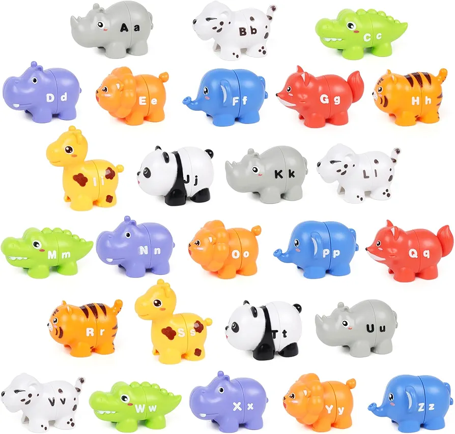 Double-Sided ABC Alphabet Matching Game 26PCS Letters Animals Toy Colors Matching Fine Motor Skill Toy Preschool Kindergarten Classroom Montessori Educational Toy for Kid