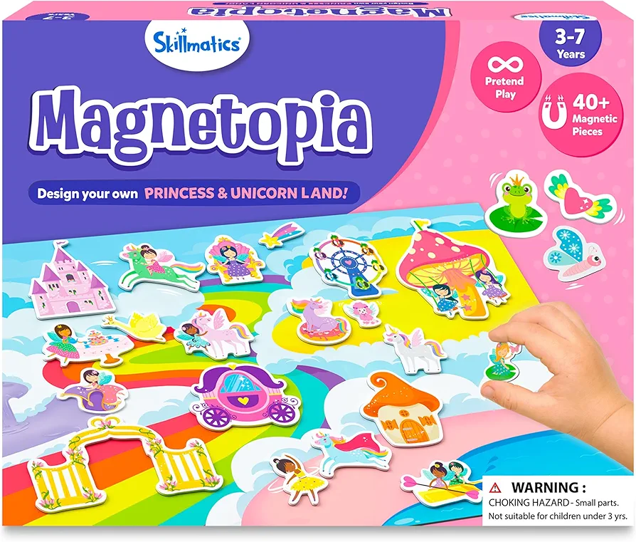 Skillmatics Creative Toy Magnetopia - Princess & Unicorn Land, Interactive Pretend Play Set for Kids, Toddlers, 40+ Magnetic Pieces, Preschool Learning Game, Gifts for Girls & Boys Ages 3, 4, 5, 6, 7