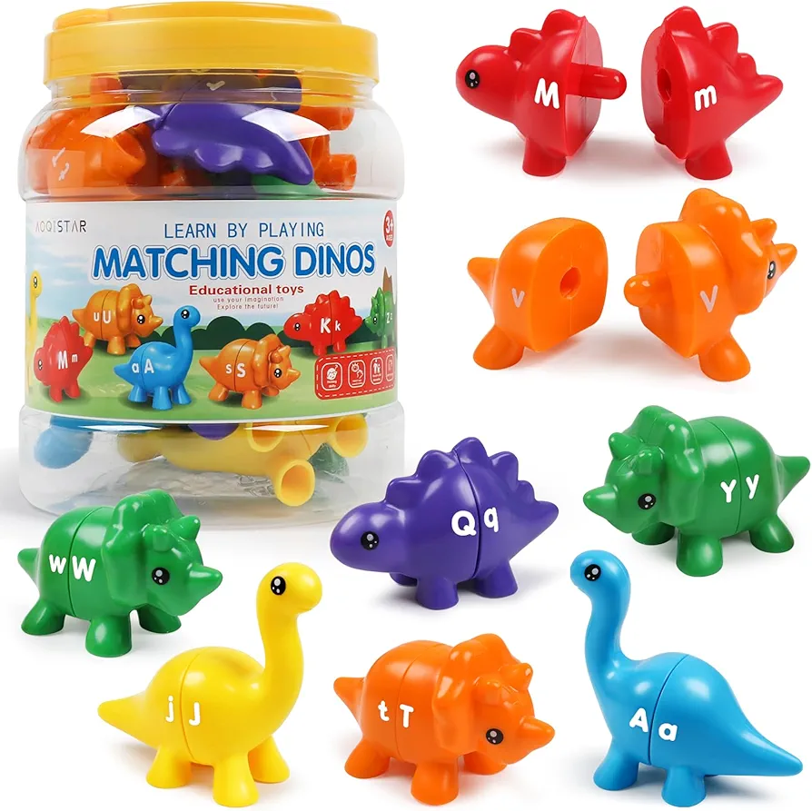 Matching Letters Dinosaur Toy, Double-Sided ABC Letters Dinosaur Match Game Preschool Fine Motor Toy with Uppercase Lowercase Alphabet, Educational Learning Toys for Toddlers Boys Girls