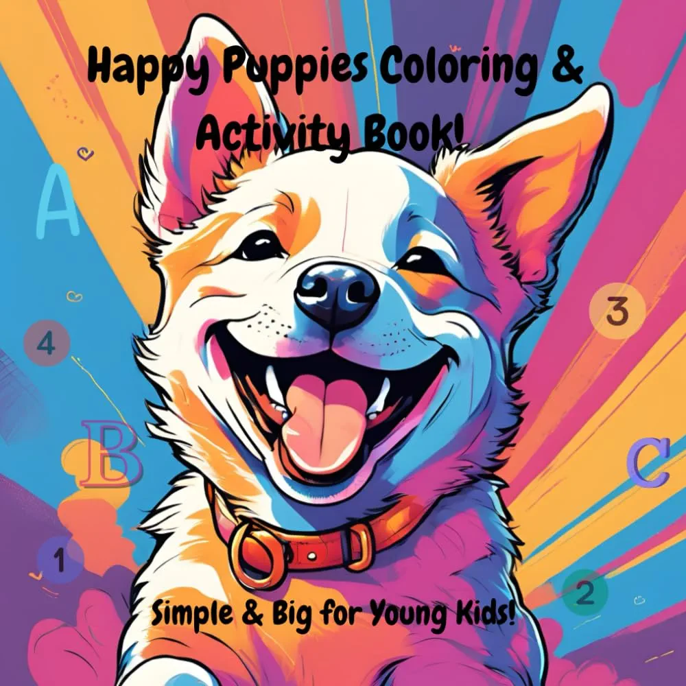 Happy Puppies Coloring and Activity Book!: Simple and Big for Young Kids.