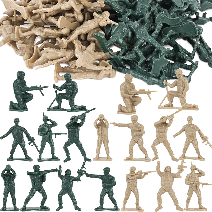 LovesTown 100PCS Army Men Toy Soldiers, Plastic Soldier Figures Green Yellow Army Men Playset Multiple Poses for Boys Birthday Gift