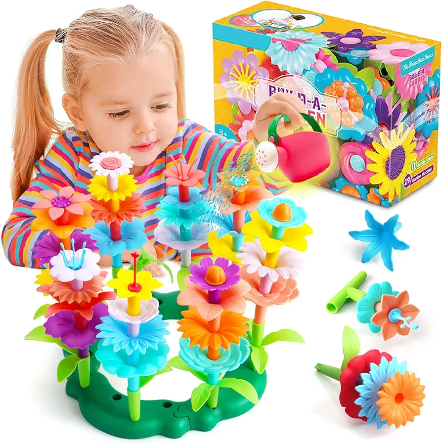 FUNZBO Flower Garden Building Toys - Toddler Girl Toys, Sorting & Stacking Toys, Kids Crafts, Gift Toys for Kids Age 3-9 Years Old