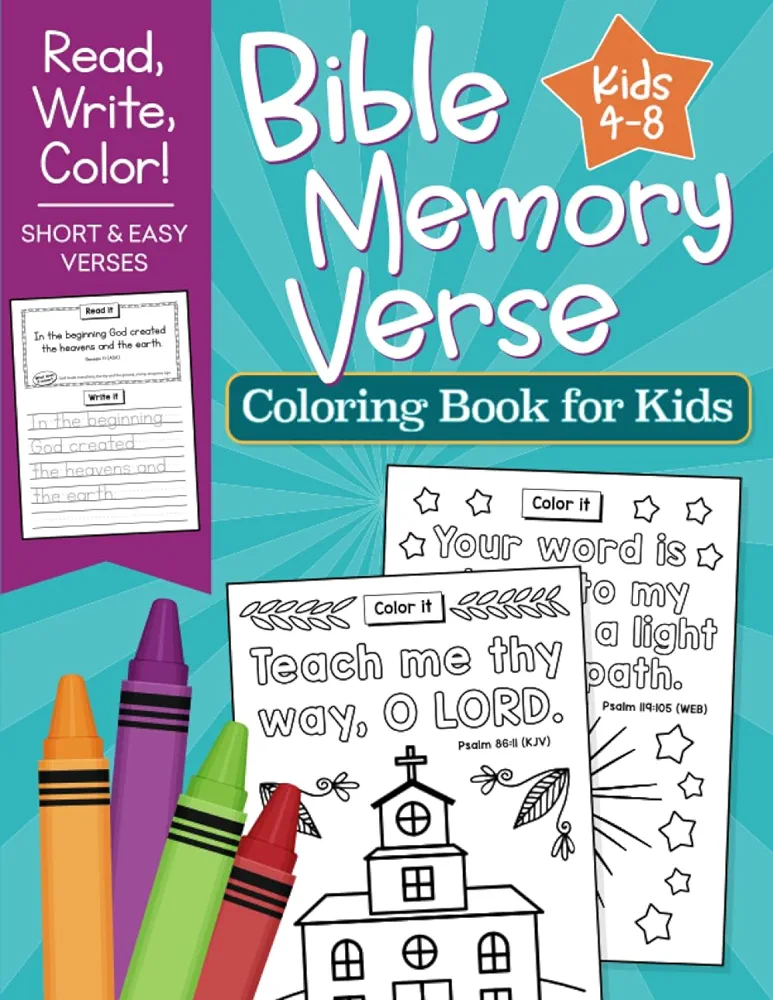 Bible Memory Verse Coloring Book for Kids: Short and Easy Verses to Read, Write and Color