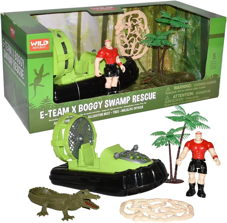 Wild Republic E-Team x Set Swamp Rescue Playset, Action Figure, Animal, Vehicle, Accessories, Gifts for Kids