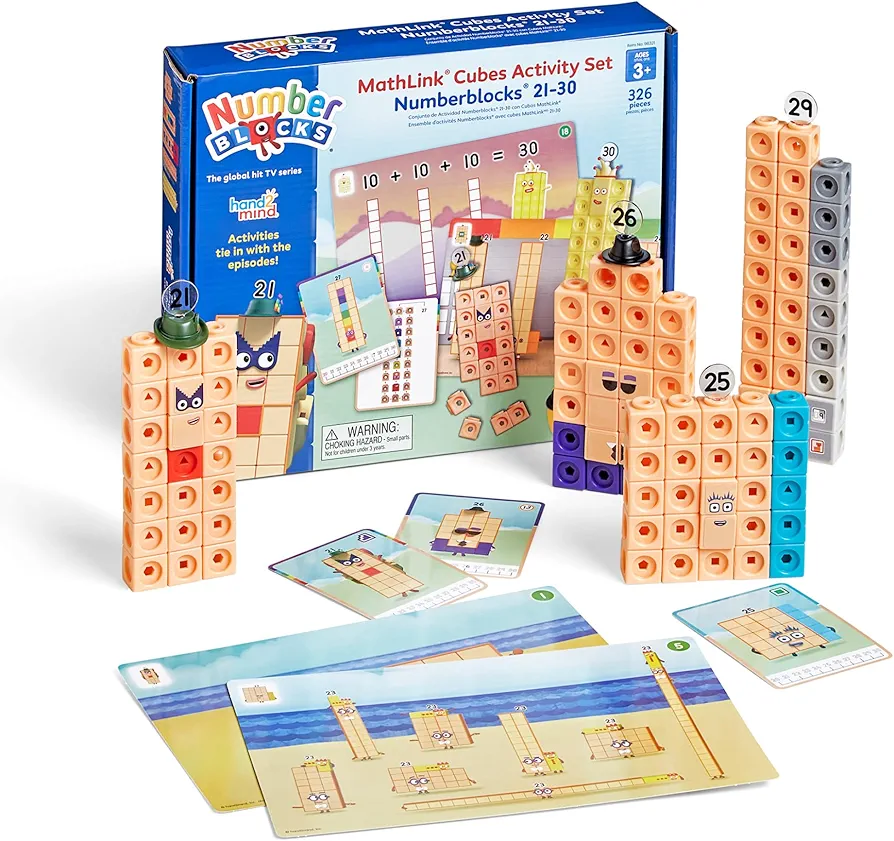 hand2mind MathLink Cubes Numberblocks 21-30 Activity Set, 20 Preschool Learning Activities, Counting Blocks, Linking Cubes, Educational Toys for Kids, Number Games, Math Manipulatives Kindergarten