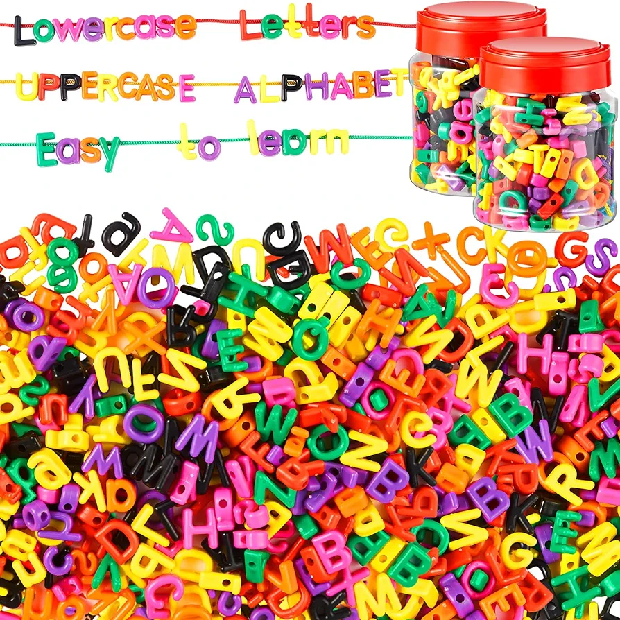 408 Pcs Lacing Letters Alphabet Learning Toys Toddler ABC Alphabet Beads Lacing Toy Fine Motor Skills Toys for Preschool Games Homeschool Supplies Early Spelling (Lowercase Uppercase Letters)