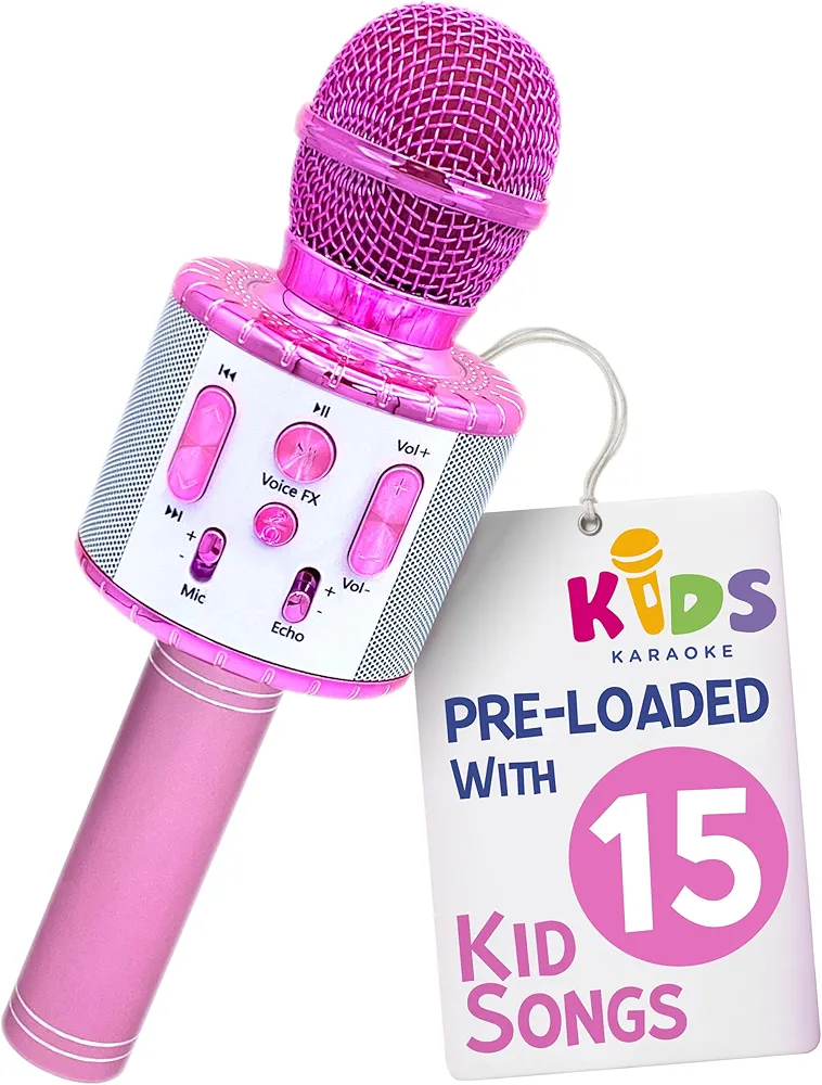 Move2Play, Kids Karaoke Microphone | Includes Bluetooth & 15 Pre-Loaded Nursery Rhymes | Birthday Gift for Girls, Boys & Toddlers | Girls Toy Ages 2, 3, 4-5, 6+ Years Old