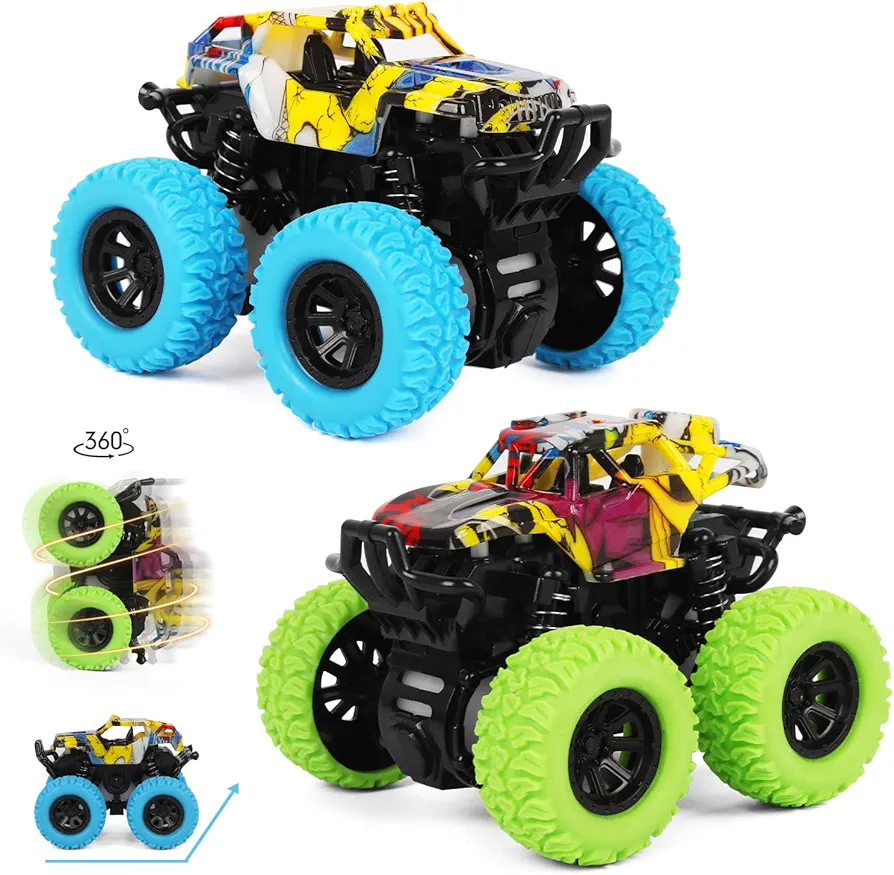 M SANMERSEN 2 Pack 360° Rotating Monster Truck Toys for 3-5 Year Old Boys and Girls - Toddler Car Toys Gifts