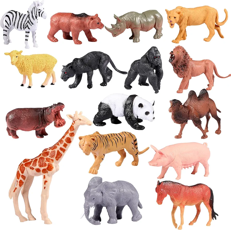 Animals Figures Toys, 16 Pieces Realistic Animals Playset for Kids, Jumbo Wild Zoo Animals for Kids 3-5 Years