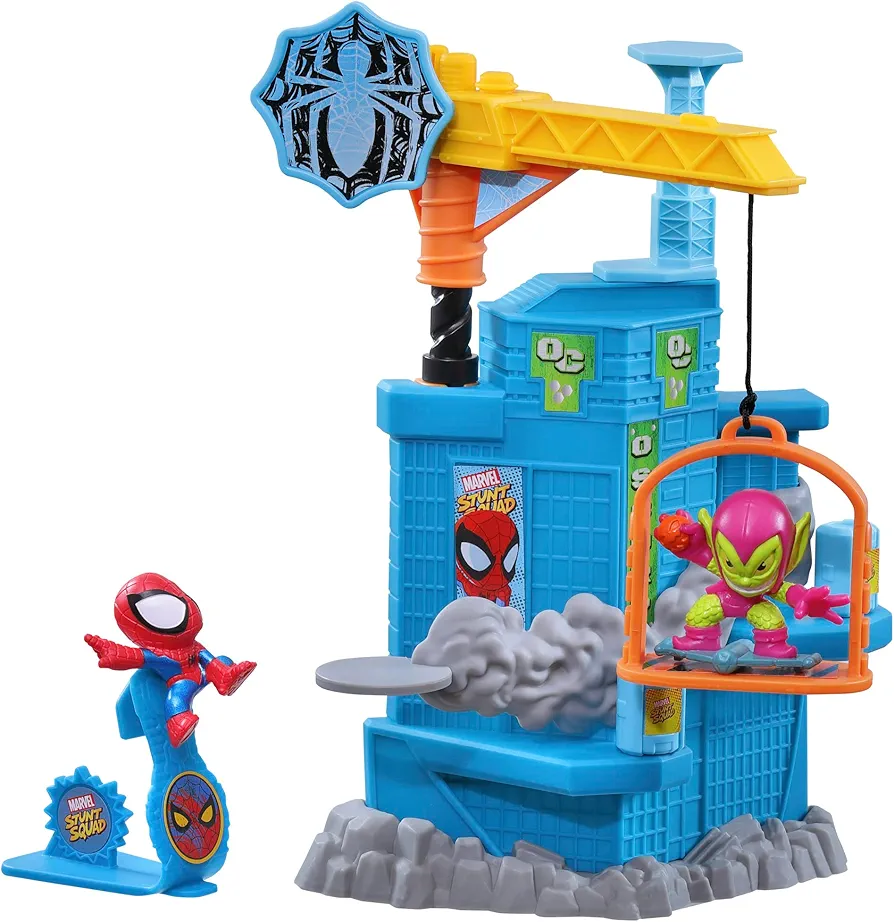 Marvel Stunt Squad Crane Smash Playset, Spider-Man vs. Green Goblin, 1.5-Inch Super Hero Action Figures, Marvel Toys for Kids Ages 4 and Up