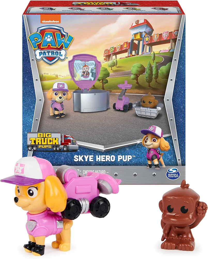 PAW Patrol, Big Truck Pups Skye Action Figure with Clip-on Rescue Drone, Command Center Pod and Animal Friend Kids Toys Ages 3 and up