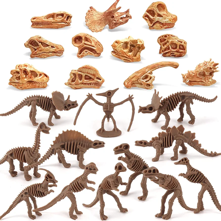 Dinosaur Head Skeleton Fossil Assorted Bones Playsets 23 PCS Action Figures Model Toys for Kids