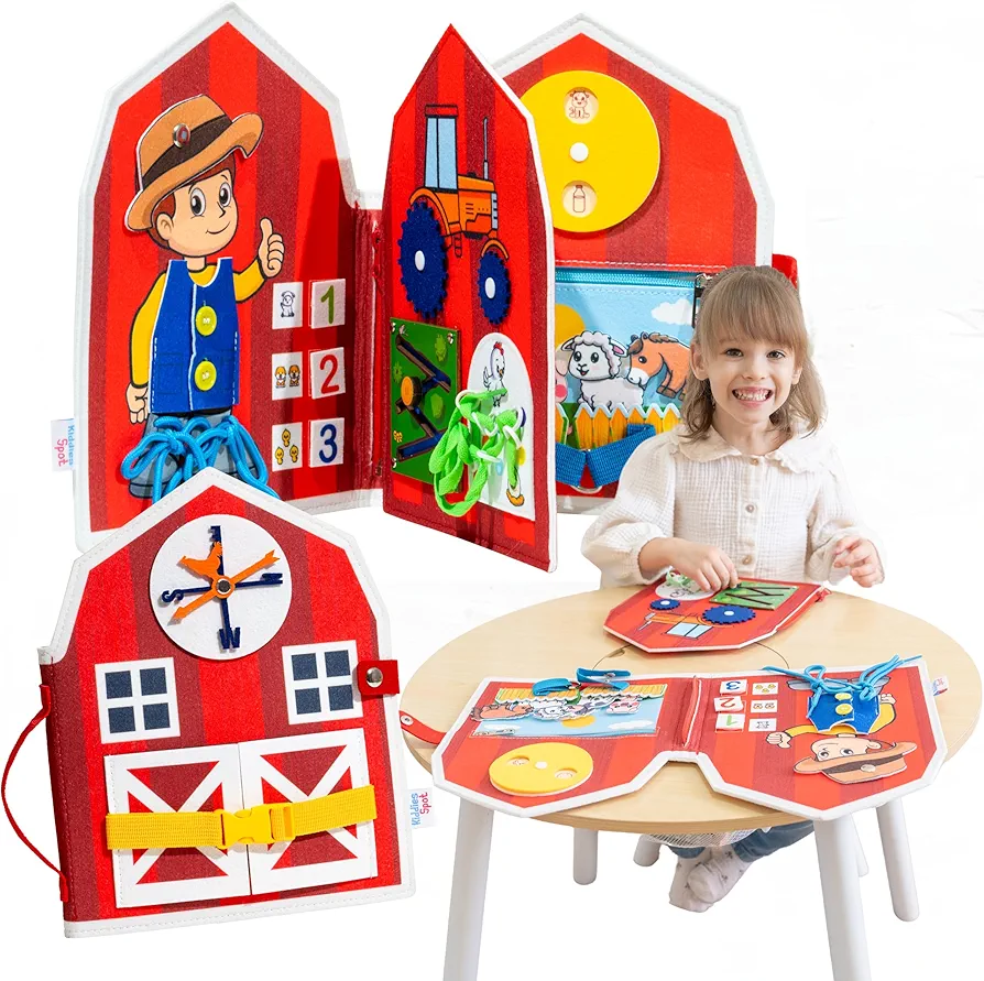 Busy Board for Toddlers - Toddler Busy Book - Farm Busy Book - Montessori Products - Life Skills - Kids Learning Toys - Toddler Airplane Toys - Preschool Learning