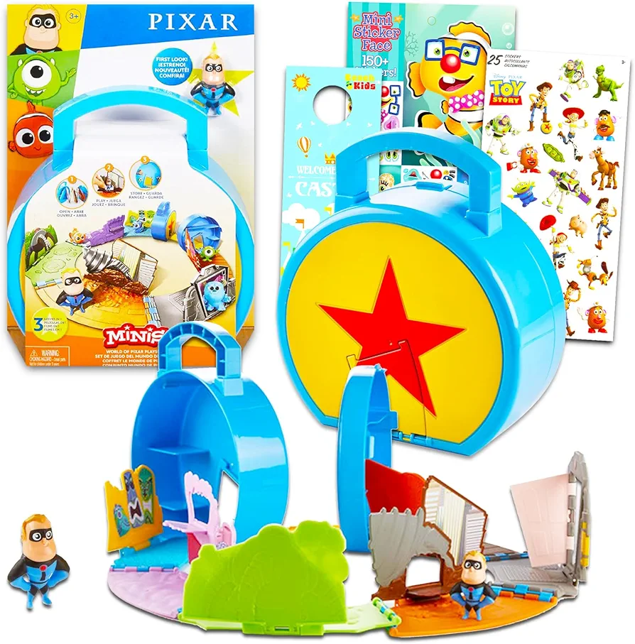 Disney Pixar Disney Storytelling Playset Minis World of Pixar Bundle for Kids - includes Toy with Mini Mr. Incredible Figure, Stickers & More | Pixar Playset Gift for Children