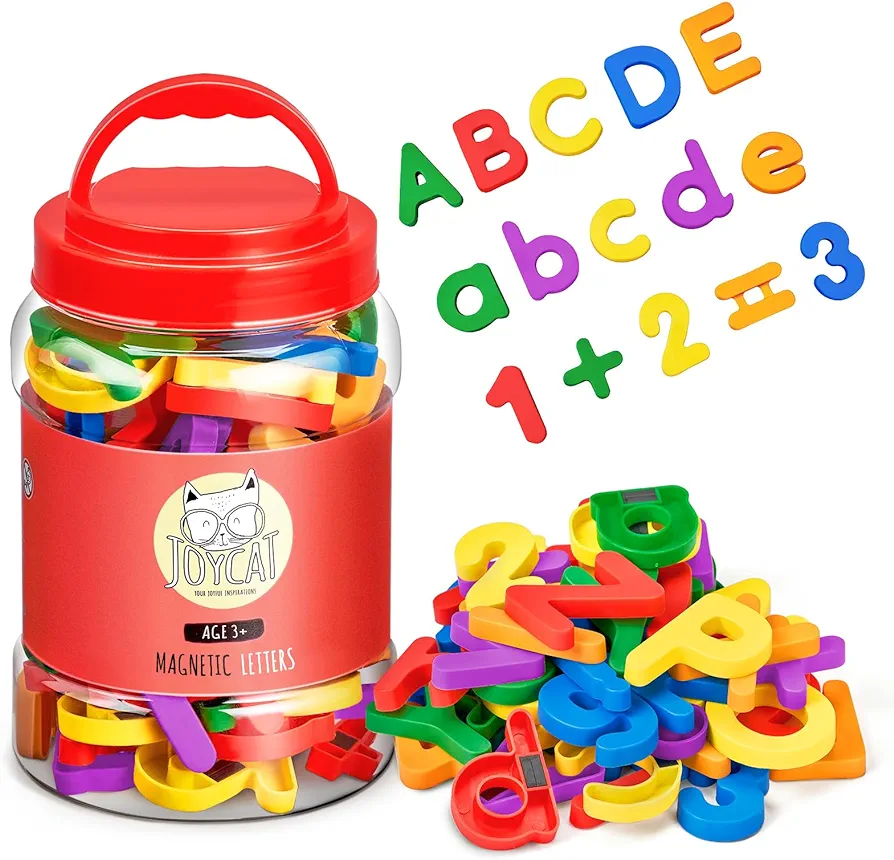 104PCS Magnetic Letters Numbers Alphabet Fridge Magnets ABC 123 Preschool Educational Learning Plastic Colorful Toy Set Uppercase Lowercase Math Symbols for Toddlers Kids