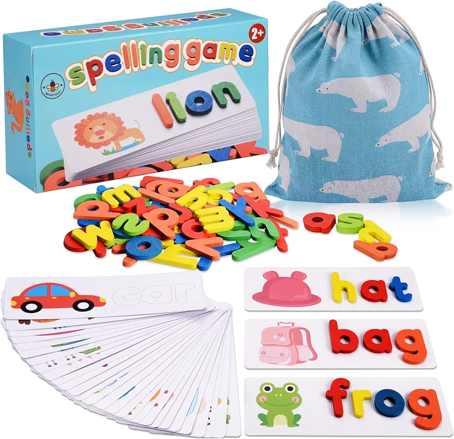 Spelling Matching Letter Games, Educational Learning Toys for Toddlers 2, 3, 4 Years Old, Preschool Learning Toys Activities, Alphabet Montessori Toys for 2,3,4 Year Old Boys, Girls