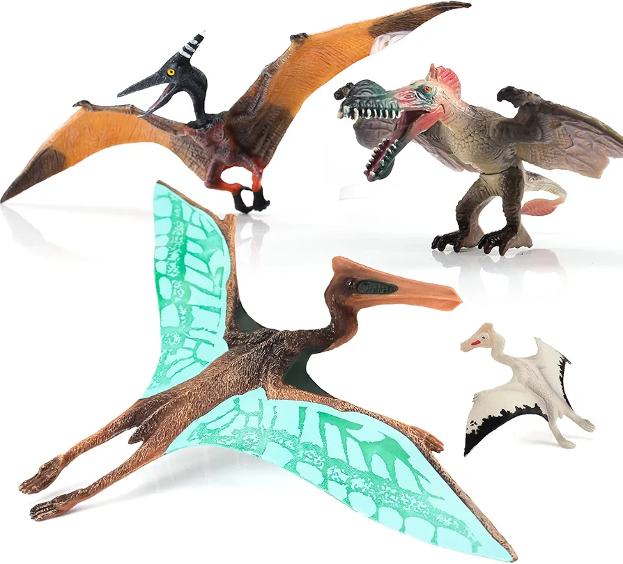 Realistic Pterodactyl Dinosaur Toy Playset Flying Dinosaur Party Pteranodon Model Early Educational Cognitive Toys for 5 6 7 8 Years Old Boys Girls Kid Toddlers 4 PCS