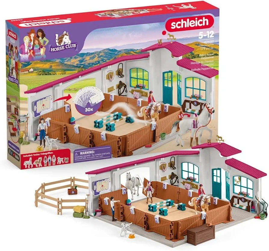 Schleich Horse Club Peppertree Riding Arena 179-Piece Horse Playset with Riding Arena Stable Set, 2 Horses, 3 Horse Rider Figurines and Horse Toys for Girls & Boys Ages 5+