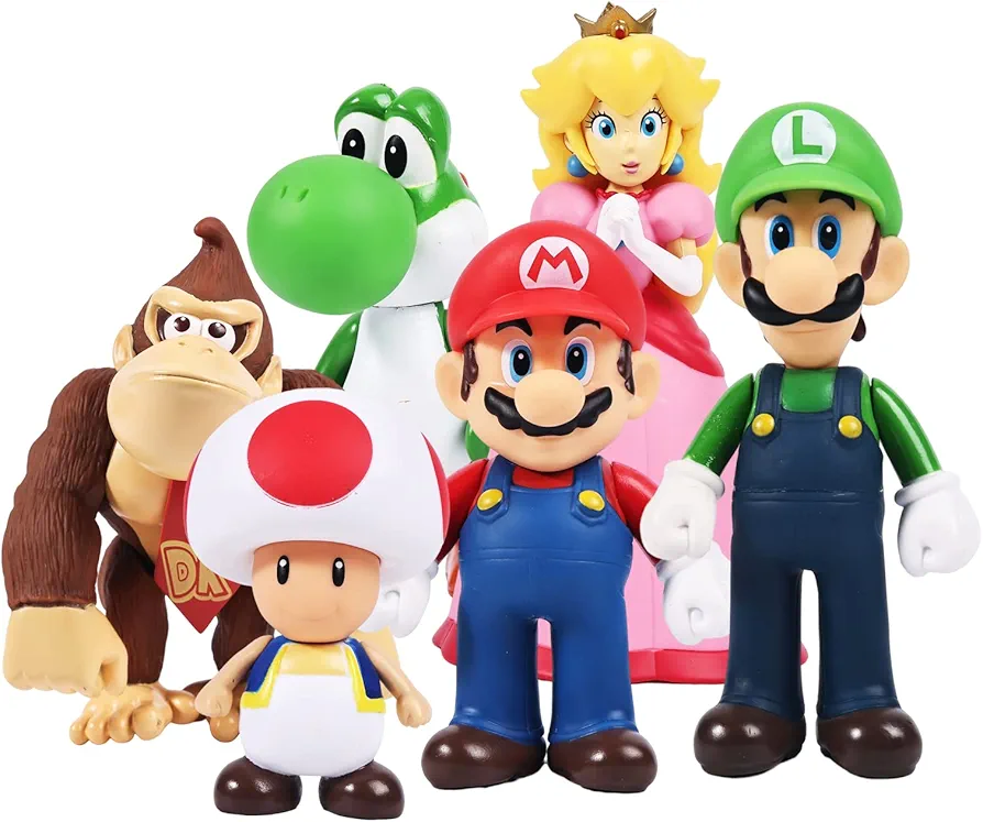 Mario Toys Bros Super Mary Princess, Turtle, Mushroom, Orangutan, Playsets （Pack of 6 5"）