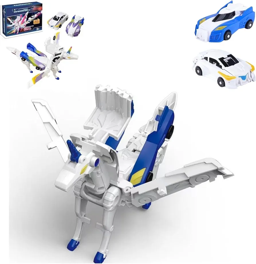 Collision to Magical Unicorns,Momentary Transformation Robot Plaything, Automatic Deformation of Magnetic Connections. 2Pcs Transforming Car-Robot for Kids,Gifts for Boys and Girls. (Blue)