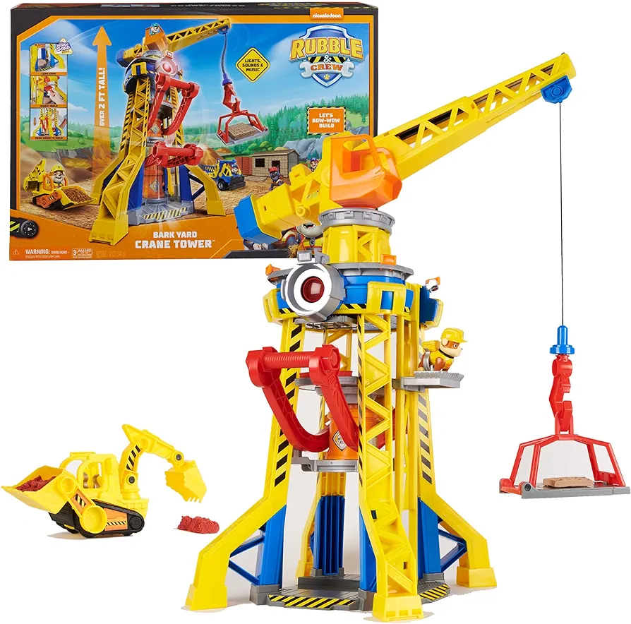 Rubble & Crew, Bark Yard Crane Tower Playset with Action Figure, Toy Bulldozer & Kinetic Build-It Play Sand, PAW Patrol Kids Toys for Boys & Girls 3+