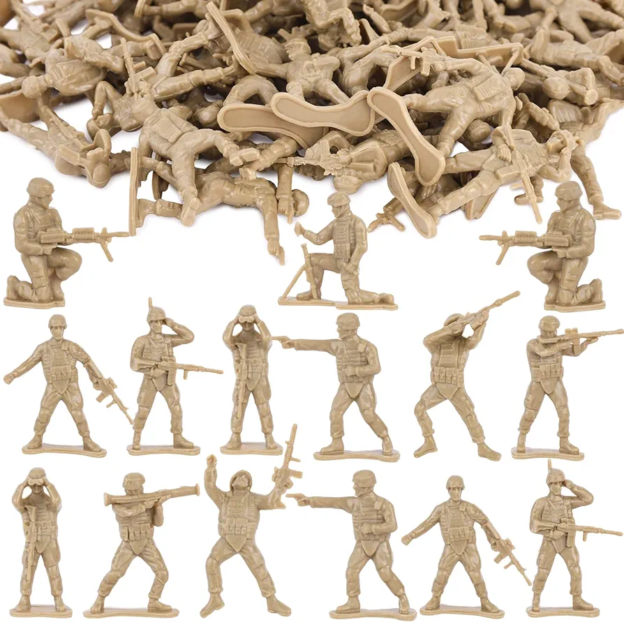 3 otters 100PCS Army Men Toy Soldiers, Army Men Playset Plastic Soldier Figures Multiple Poses for Boys Birthday Gift Yellow