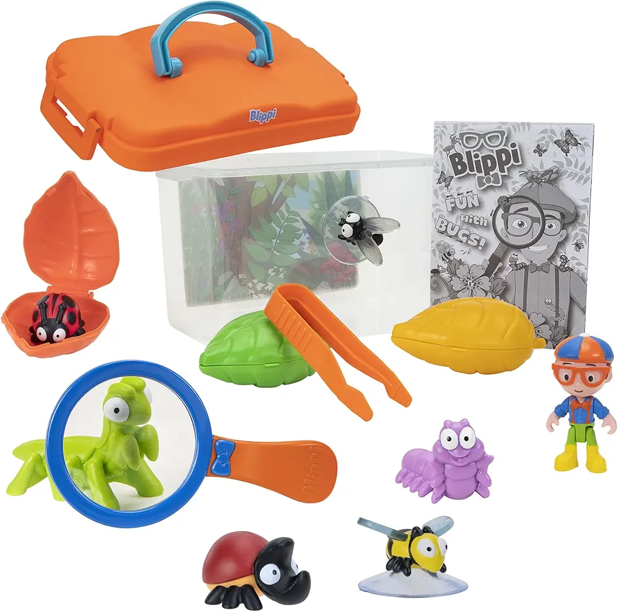 Blippi Bug Hunter Set, Includes 3-inch Figure, 3 Adorable Bugs, 3 Mystery Bugs, Bug Tank, Magnifying Glass, Activity Booklet, and More