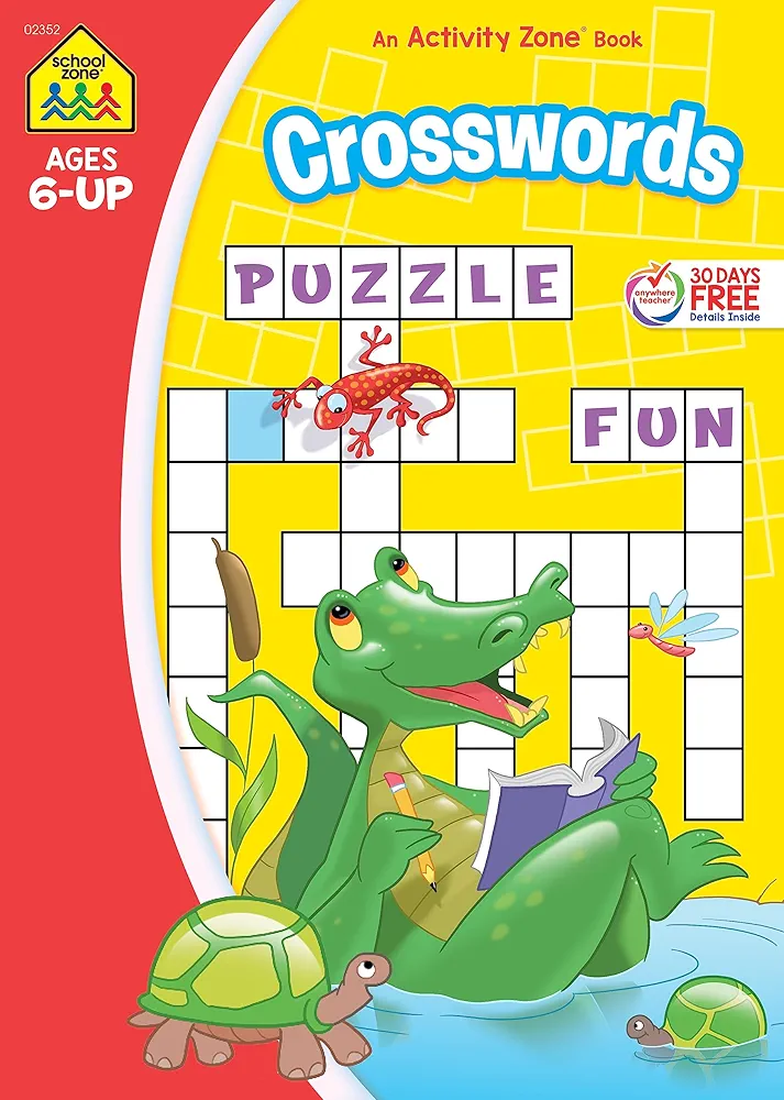 School Zone - Crosswords Workbook - 64 Pages, Ages 6+, Word Puzzles, Vocabulary, Spelling, and More (School Zone Activity Zone® Workbook Series)