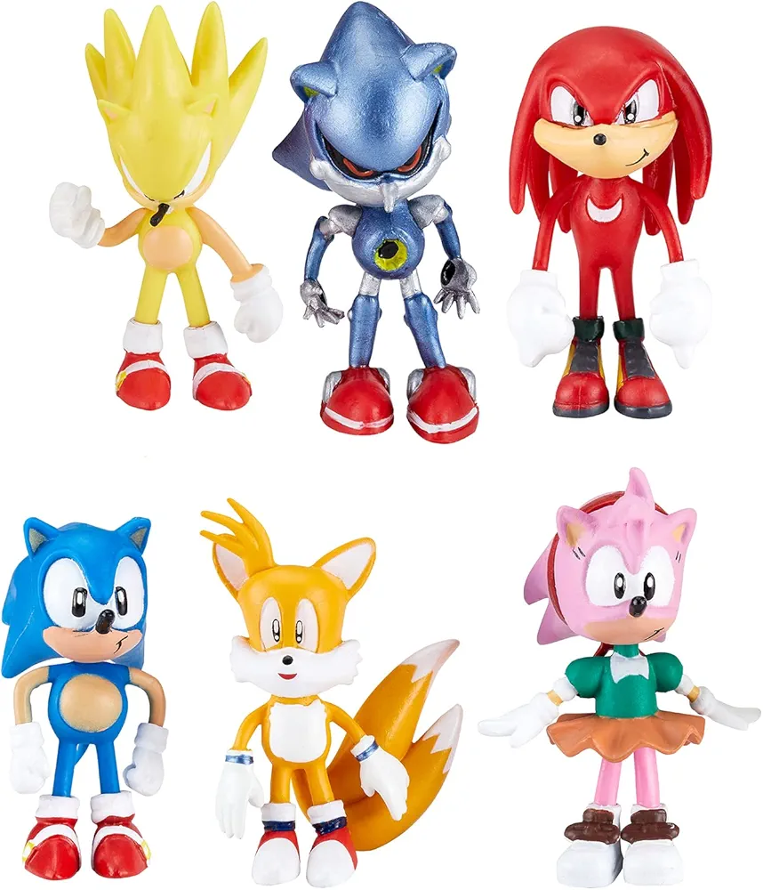 Sonic Action Figures Toys Cake Toppers 6pcs for Kids, Birthday Decorations Party Supplies Collection Playset