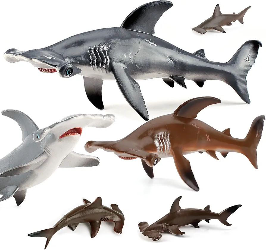 10 Inch Large Realistic Hammerhead Shark Figures Toy playset Sea Animal Hammerhead Shark Model Figurine Toy Sea Life Hammerhead Shark Ocean Organism Creature Cognitive Toy Figure For Kids 6 PCS