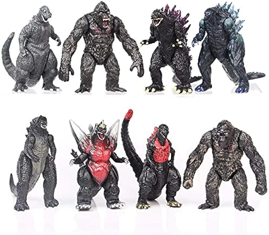 Set of 8 Action Figures King of The Monsters Dragon VS Kong Mini Dinosaur Orangutan Playsets