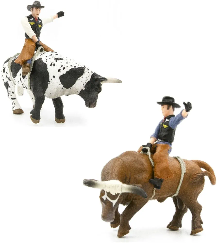 Rodeo Toys Playset – 2 Bucking Bulls and Riders Bull Riding Toys - Cowboy Bull Riding Rodeo Figures