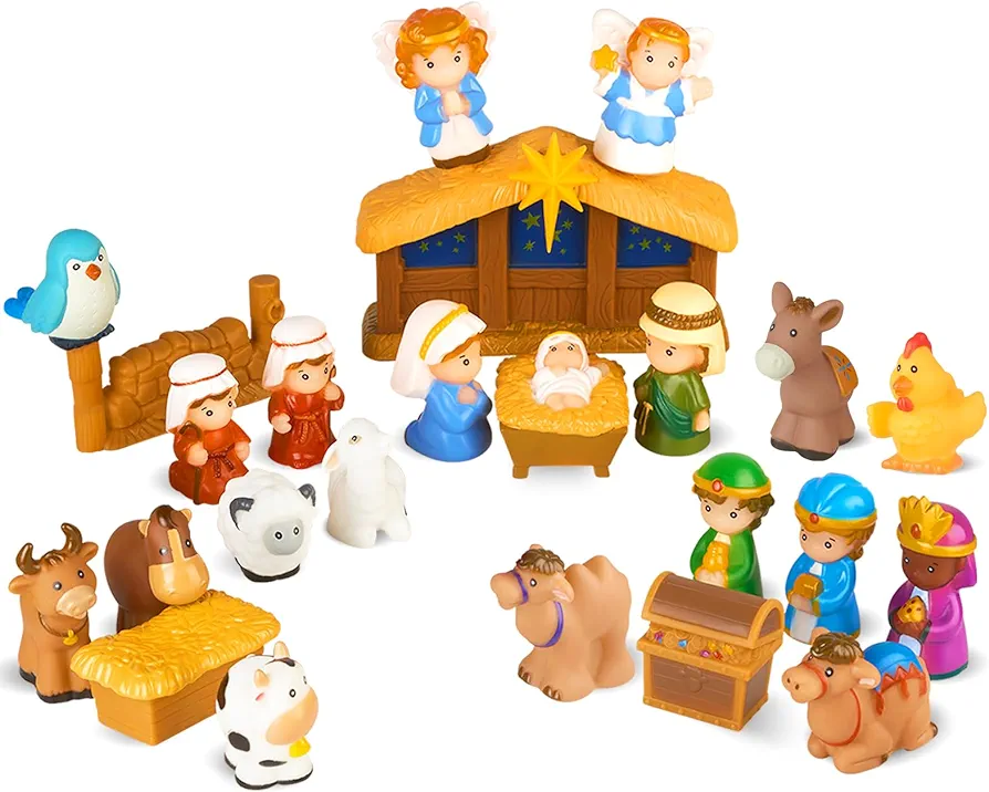 Nativity Set for Kids, Toddlers, Children, Christmas Story 25 Piece Sets & Figures Nativity Scene for Little Girls Boys Ages 1 2 3 4 5 6+ at Home, Sunday School, Soft Material Baby Bath Toys Playset