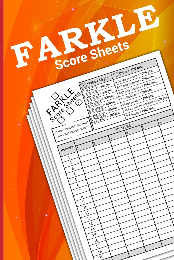 Farkle score sheets: Large print scorekeeping pads for farkle (100+ Pages, 6x9 Inches)