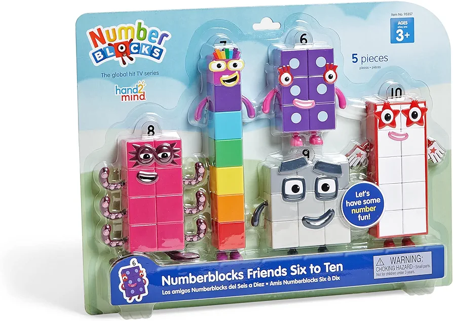 hand2mind Numberblocks Friends Six to Ten Figures, Cartoon Action Figure Set, Toy Figures, Play Figure Playsets, Small Figurines for Kids, Number Toys, Math Toys for Kids 3-5, Birthday Gifts for Kids