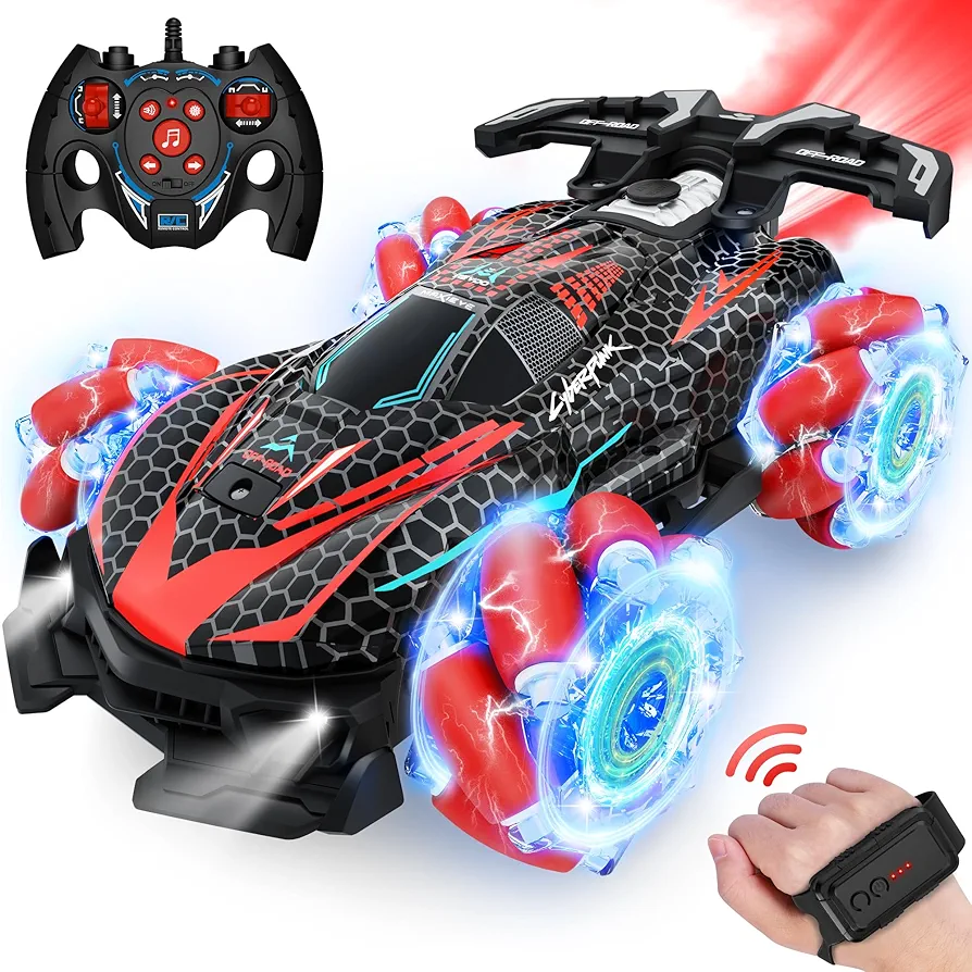 RC Stunt Car, Gesture Sensing RC Car for Boys Girls, 2.4GHz 4WD Remote Control Car with 360° Rotating, Lights, Music & Spray, 2 Control Mode Toy Cars for Kids Birthday Gifts