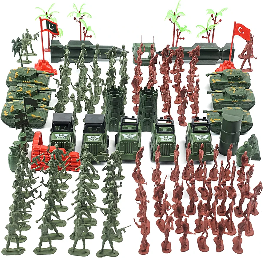 AMOR PRESENT 307 PCS Army Toys Military Set, Men Soldier Playset Plastic Toy Soldiers Figures and Accessories with Vehicles, Aircraft, Boats, Helicopters