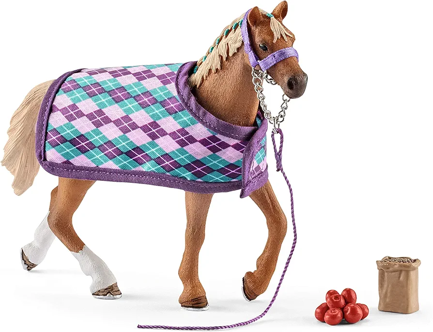 Schleich Horse Club, 4-Piece Playset, Horse Toys for Girls and Boys 5-12 years old English Thoroughbred with Blanket