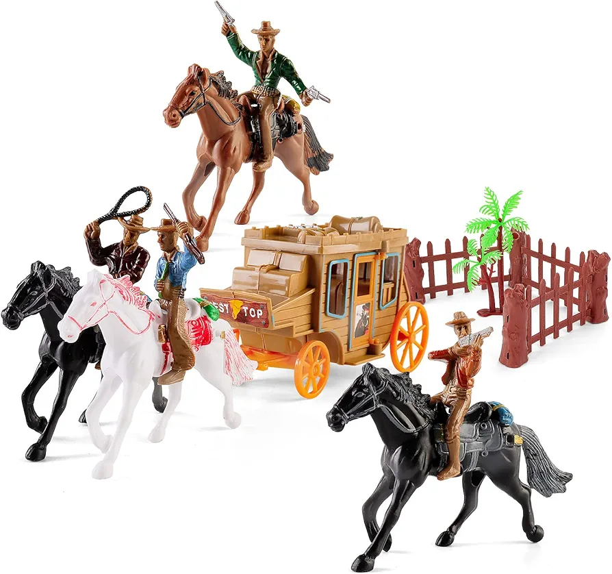 deAO Farm Horse Toys Figures Playsets, Western Riding Adventures, Mini Animal & Figures Playset, Realistic Horses Little People Toys Set for Boy Girl,Great Toy for Kids Aged 3-12