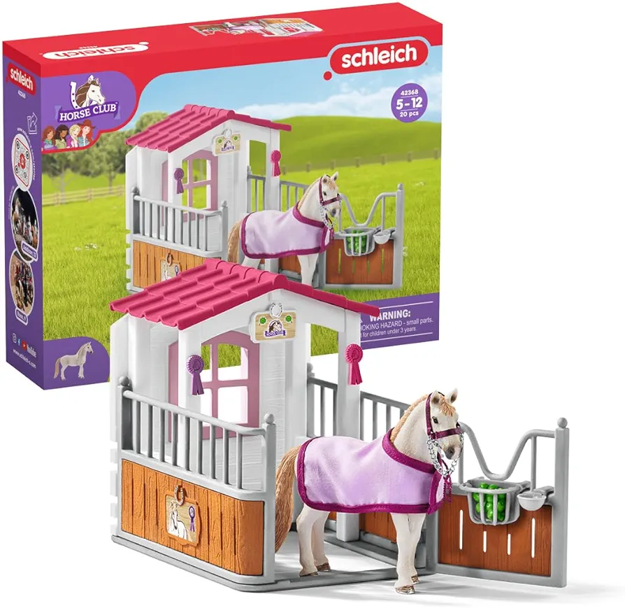 Schleich Horse Club 12pc Horse Figurine and Stable Playset - Realistic Detailed Horse Stall with Lusitano Horse Figure for Playtime and Imagination, Toy for Boys and Girls, Gift for Kids Ages 5-12