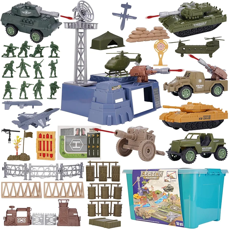 Military Base Toys Set Including Military Base, Military Vehicles, Army Men Action Figures and Weapon Gear Accessories Military Combat Toys for Boys Kids Ages 4-12,59pcs Army Men Toys