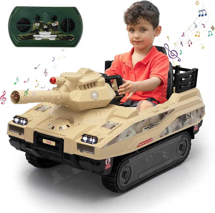 TOBBI Ride on Tank 24V Ride on Toys with Parental Remote Army Tank Toys Battery Powered Vehicles Kid Cars to Drive Military Toys Electric Car for Kids Ages 3-8