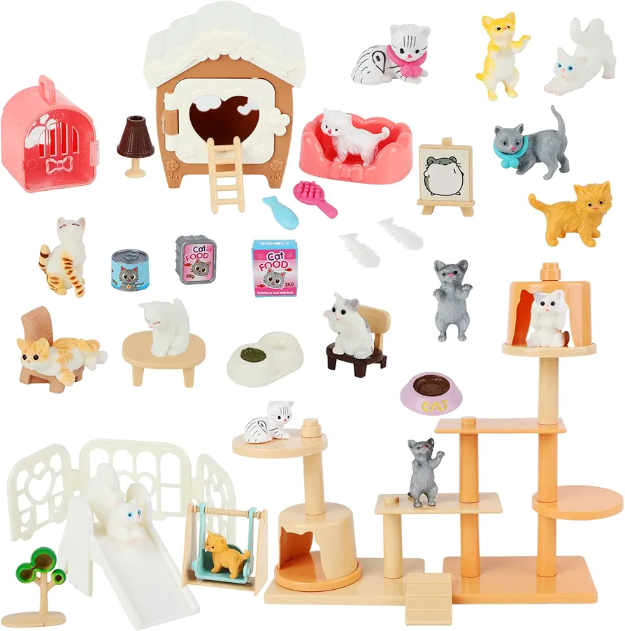 Cat Figures Playset Toy 40 Pack Pet Pretend Play Toys Realistic Cat Figurines Toys Plastic Cat Care Role Play EduDogional Learning Playset Home Party Supplies Cake Toppers (cat)