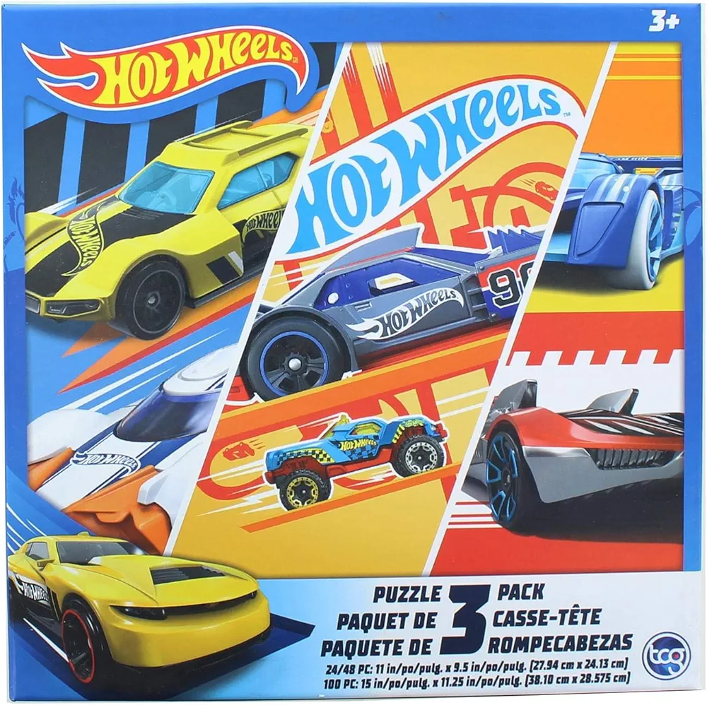 Hot Wheels 3 Pack Kids Puzzles (1X24PC, 1X 48PC, 1X100PC)