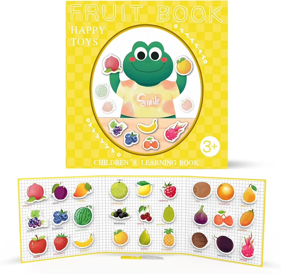 Fruit Book Magnetic Game for Toddlers 3-7 Years Old, Preschool Learning, Cutting and Assembling, Tropical Fruit Busy Book, Playing Puzzles,Travel Education Activities, Sticker Magnetic