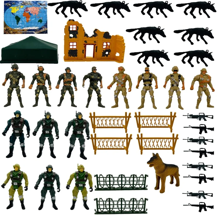 Action Figure Play Set 14pcs Military Toys Trooper with Accessories Including Army Gear Playset - Army Ranger Action Figures Military Toy Soldiers Playset Army Action Figures for Boys Gift