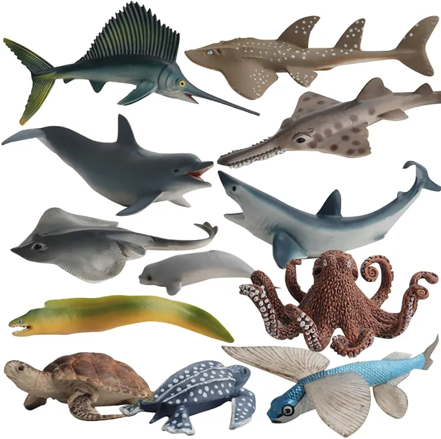 Fantarea Ocean Sea Marine Animal Figures Model Bath Set Toys Figurine Shark Turtle Decoration Playset Gifts Collection Cognitive Toys for Kid Boys Girls(12 pcs)